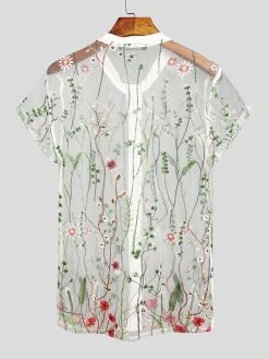 Men Plant Floral Embroidery Thin See Through Fashion Shirt 16 Men Plant Floral Embroidery Thin See Through Fashion Shirt -Incerun Shop 28f9560d 9101 45ad 872e 00960f7936c7