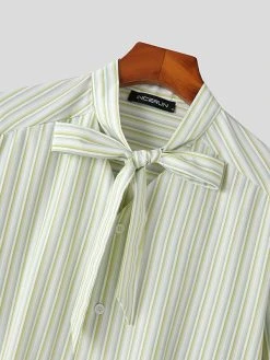 Mens Japan Striped Bowknot Long Sleeve Shirt 23 Mens Japan Striped Bowknot Long Sleeve Shirt -Incerun Shop 293e97e9 fcfa 4df3 bb5a 8bd5057c99b9