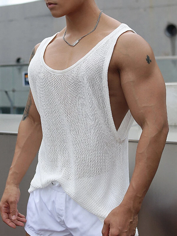 Mens Knit Hollow Out Scoop Neck Sleeveless Tank 3 Mens Knit Hollow Out Scoop Neck Sleeveless Tank