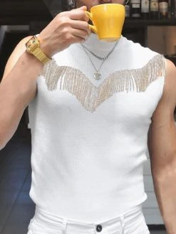 Mens Plain Fringe Knit Vest