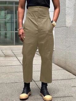 Mens Solid High Waist Pocket Casual Pants -Incerun Shop 298771e5 215a 41d3 8692 6a0d1bb78a4a