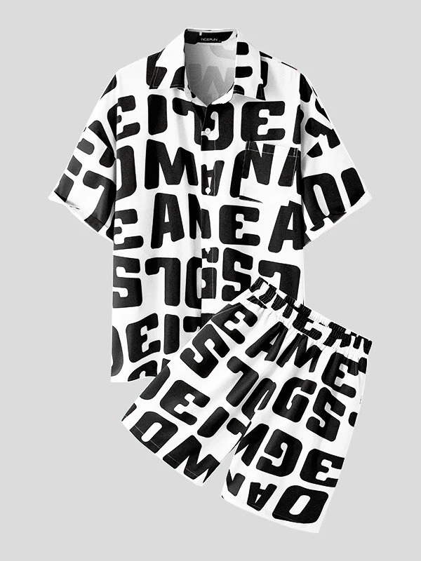 Mens Allover Letter Print 2 Pieces Outfits 5 Mens Allover Letter Print 2 Pieces Outfits - Image 3