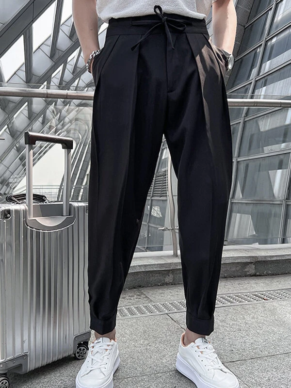 Mens Solid Pleated Sticky Cuff Drawstring Waist Pants 4 Mens Solid Pleated Sticky Cuff Drawstring Waist Pants - Image 2