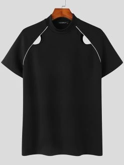 Mens Cutout Half-Collar Piped Raglan Sleeve T-Shirt -Incerun Shop 2bab6632 ff00 4e89 b399 a5d063ca5349
