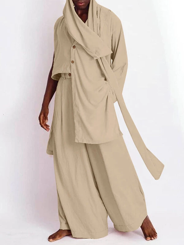Men Plain Irregular Hem Sleeve Loose 2 Piece Set 3 Men Plain Irregular Hem Sleeve Loose 2 Piece Set