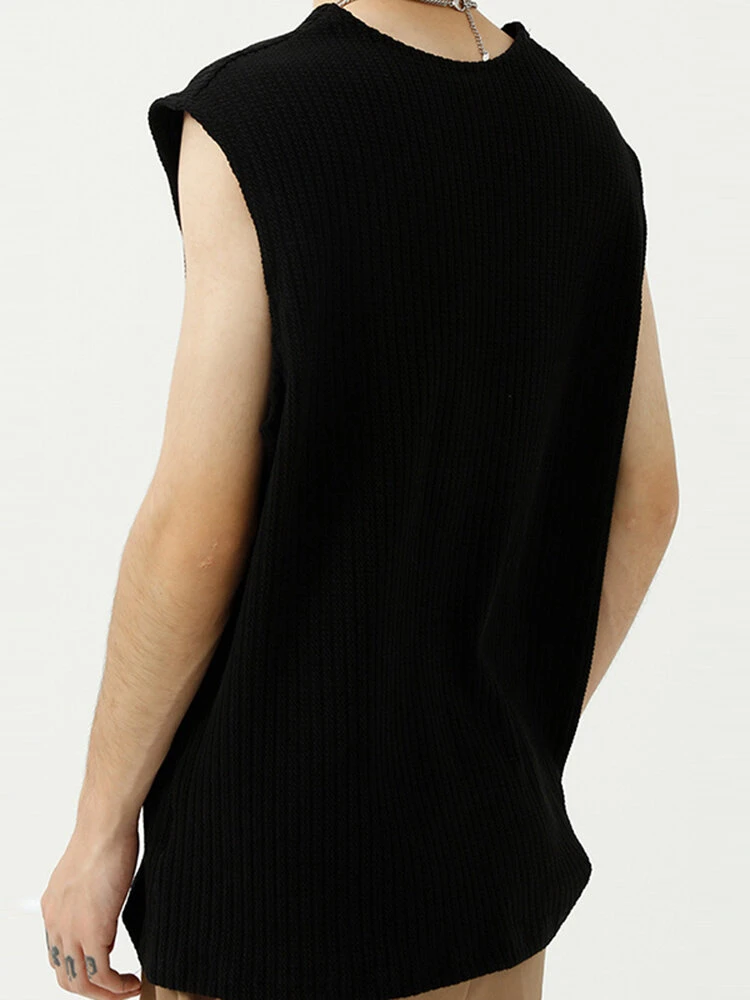 Mens Loose Round Neck Sleeveless Sweater Vest 6 Mens Loose Round Neck Sleeveless Sweater Vest - Image 4
