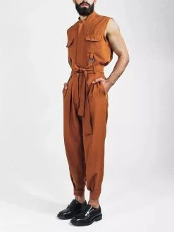 Mens Solid Pleated Flap Pocket Sleeveless Belted Jumpsuit -Incerun Shop 2c94bca5 fd9c 4258 83b6 154beb0ac14a