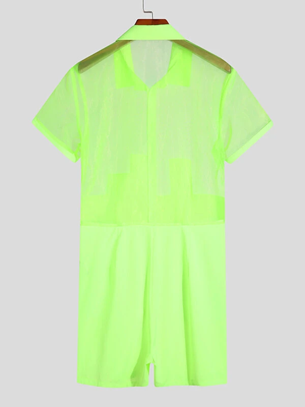 Men See Through Short Sleeve Jumpsuit 5 Men See Through Short Sleeve Jumpsuit - Image 3