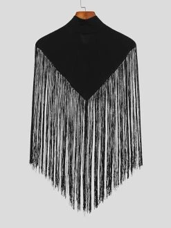 Mens Solid Tassel High Neck Cloak -Incerun Shop 2d020560 0cf0 438c 843f 57e23ca97048