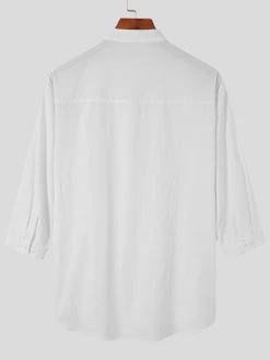 Mens Stand Collar Three-quarter Sleeve Shirt -Incerun Shop 2d280650 f4de 4419 9487 fd20bf06a4f9