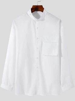 Mens Stand Collar Pocket Long Sleeve Shirt -Incerun Shop 2d98e663 9ffb 4ff2 98a6 eb191d6e3761