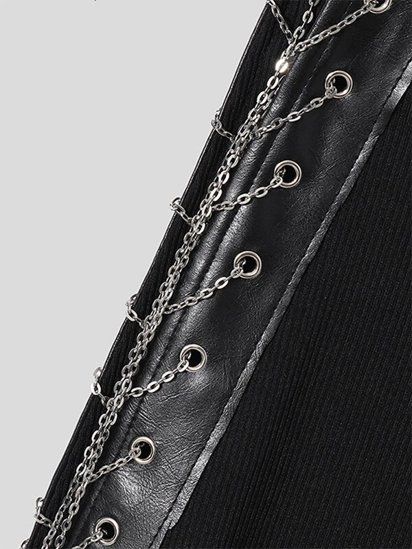 Men Side Chain Ties Paneled Leather Vest 7 Men Side Chain Ties Paneled Leather Vest - Image 5