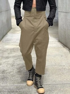 Mens Solid High Waist Pocket Casual Pants -Incerun Shop 2e5bc7cb 83e6 48c7 81f1 4b42301d454f