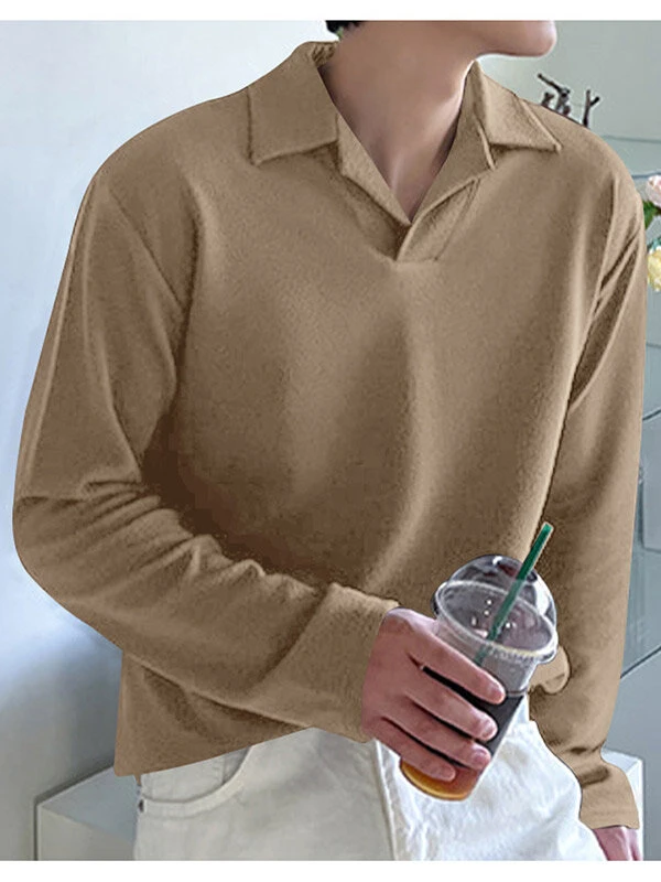 Mens Solid Texture Casual Long Sleeve Golf Shirt 6 Mens Solid Texture Casual Long Sleeve Golf Shirt - Image 4