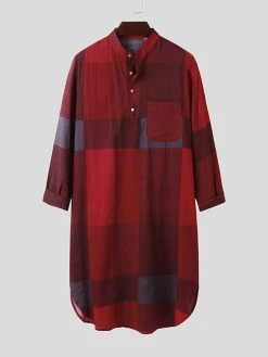 Mens Cotton Ethnic Gingham Kaftan Calf-Length Shirts Design Breathable Casual Robes -Incerun Shop 2ebb7727 f26f 44e5 994f 8af807ba7c5b
