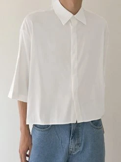 Mens Solid Lapel Button Up Loose 3/4 Sleeve Shirt -Incerun Shop 2f3e0b19 cc79 417d a455 6e78e9081b55