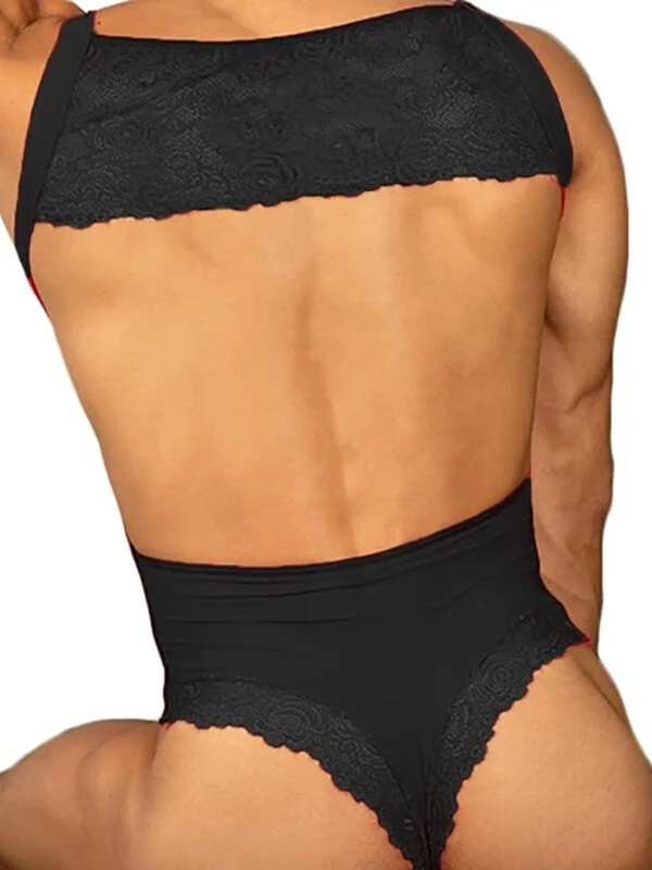 Mens Lace Trim Solid Color Sleeveless Jumpsuit 7 Mens Lace Trim Solid Color Sleeveless Jumpsuit - Image 5