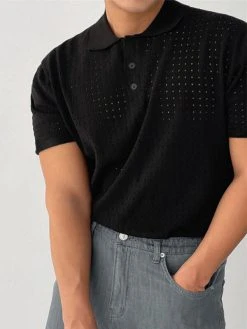 Mens Pointelle Solid Short Sleeve Shirt