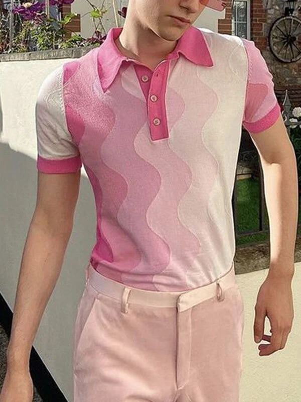 Mens Ombre Wave Striped Knit Short Sleeve Golf Shirt 3 Mens Ombre Wave Striped Knit Short Sleeve Golf Shirt