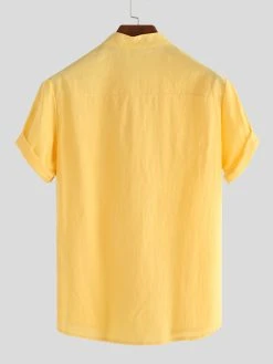 Mens Solid Stand Collar Short Sleeve Pocket Button Shirt -Incerun Shop 3171a6b9 0d2b 4703 ac3b 6b945d4c13ca