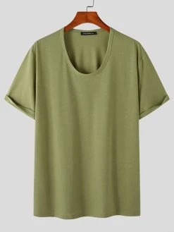 Mens Solid U-Neck Short Sleeve Loose T-Shirt 17 Mens Solid U-Neck Short Sleeve Loose T-Shirt -Incerun Shop 324ff80e 69d7 49af 807b db75fa89f51c