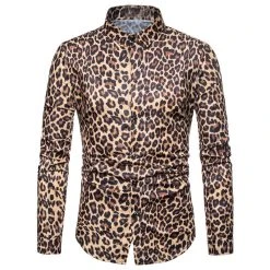 Men's Casual Leopard Printed Turn Down Collar Slim Fit Long Sleeve Shirt -Incerun Shop 3250c6dc 4e57 4dd7 815d b81e7a88116c