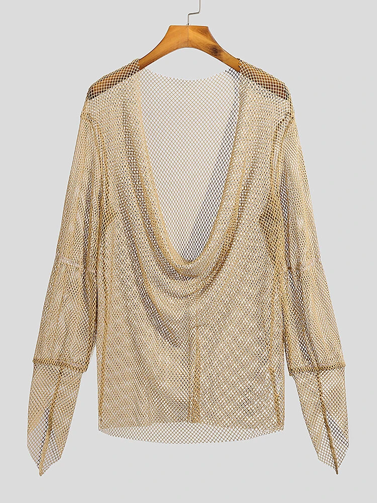 Mens Mesh See Through Swing Collar T-Shirt 9 Mens Mesh See Through Swing Collar T-Shirt - Image 7