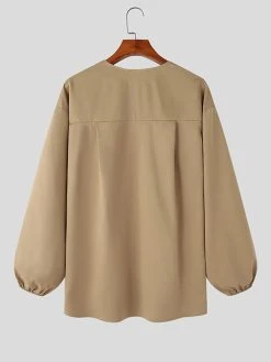 Mens Solid V-Neck Long Sleeve Casual Loose T-Shirt -Incerun Shop 32ac6370 fda9 4933 97e7 5515ab95d80e