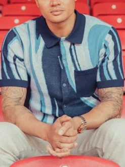 Mens Wave Print Ribbed Knit Patchwork Shirt -Incerun Shop 32b56461 a5c4 48c7 b25b 4e19b724f9f5