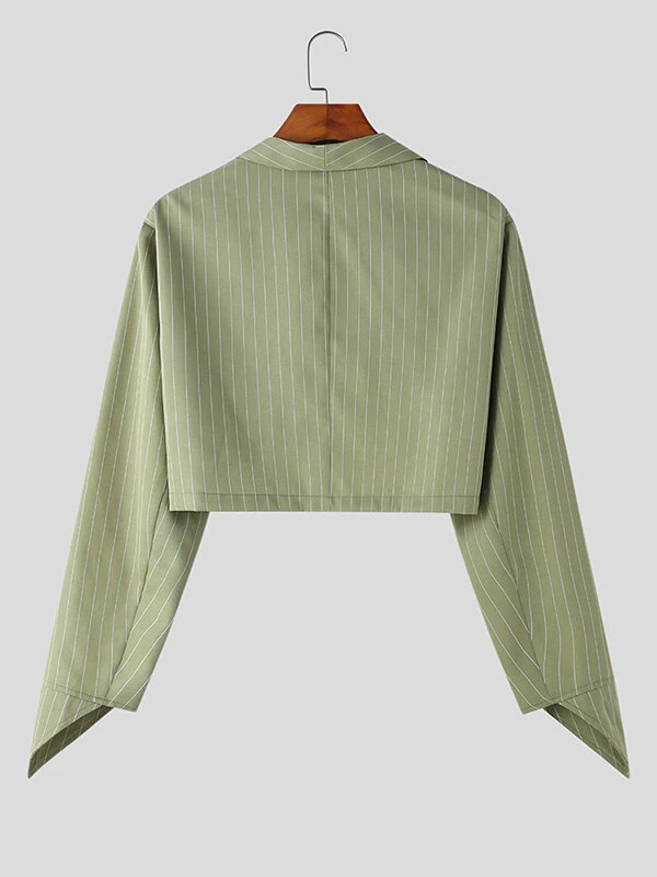 Mens Striped Curve Hem Long Sleeve Cropped Blazer 11 Mens Striped Curve Hem Long Sleeve Cropped Blazer - Image 9