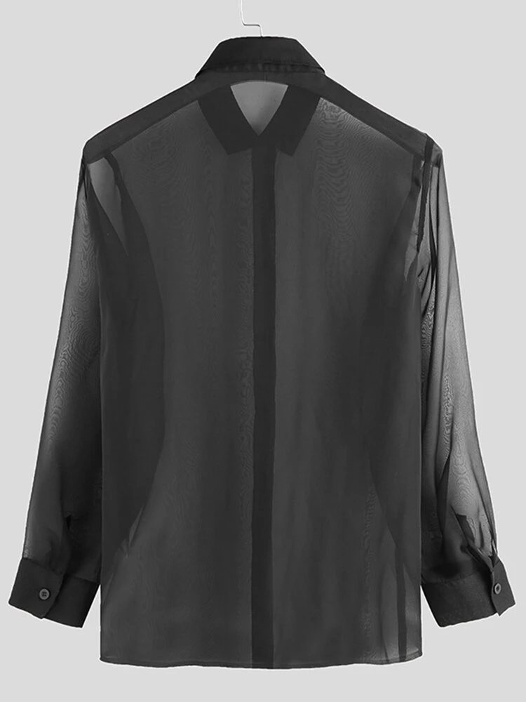 Mens Transparent Mesh See Through Long Sleeve Shirt 8 Mens Transparent Mesh See Through Long Sleeve Shirt - Image 6
