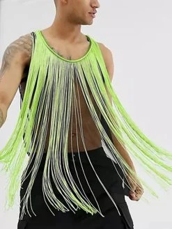 Mens Fluorescent Fringe Mesh See Through Vests