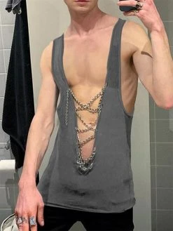 Mens Chain Lace Up V-Neck Tank Top -Incerun Shop 35a5ff09 a47c 4a0d b07f 88854d463089
