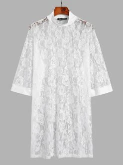 Mens Rose Lace Transparent Flower Pattern Thin Sexy Plain Robs -Incerun Shop 35ce8939 4eb9 4323 84eb ed24ce8781a2
