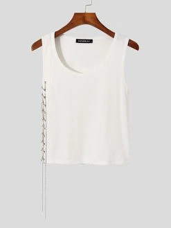 Men Side Chain Ties Paneled Leather Vest 9 Men Side Chain Ties Paneled Leather Vest -Incerun Shop 35eb8bab 0d2e 4635 8cbd 2c86f350f87d