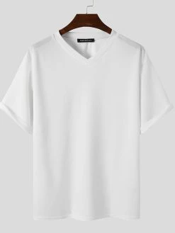 Mens V-neck Solid Color Short Sleeved T-shirt 23 Mens V-neck Solid Color Short Sleeved T-shirt -Incerun Shop 36007c29 6da3 4aeb 9811 223dc38fef29