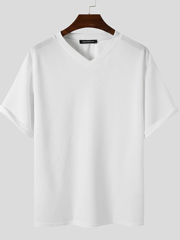 Mens V-neck Solid Color Short Sleeved T-shirt 12 Mens V-neck Solid Color Short Sleeved T-shirt - Image 10