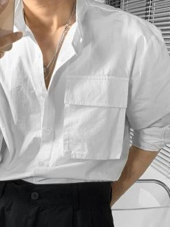 Mens Stand Collar Pocket Long Sleeve Shirt -Incerun Shop 3674e24e 293b 4a56 b760 a654482b7c8d