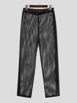Men Mesh Patchwork PU Leather Slim Pants -Incerun Shop 37263a25 2caf 4f18 9b9b 78f8b559171f