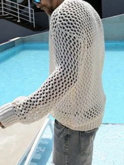 Mens Hollow Out Knitted Round Neck T-Shirt -Incerun Shop 37c04d39 b9dc 453f 8264 205db1d9f227