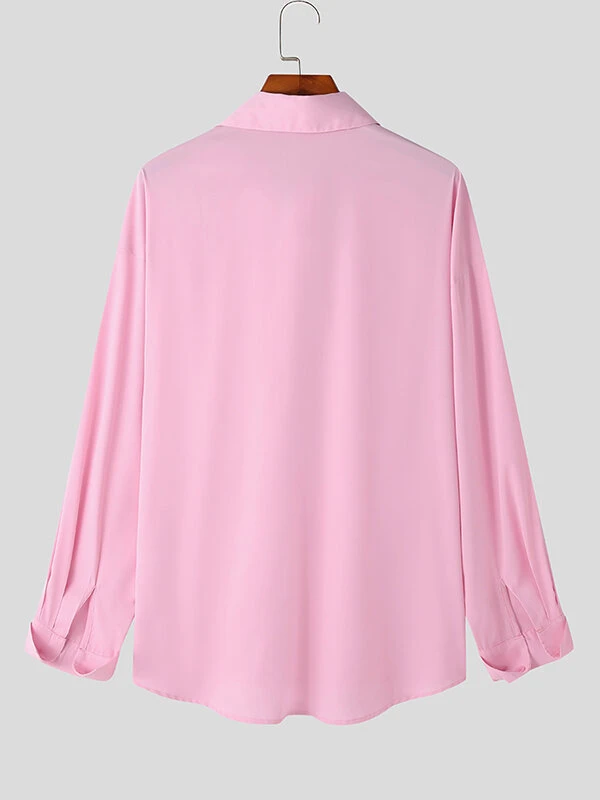 Mens Solid Lapel Long Sleeve Casual Shirt 7 Mens Solid Lapel Long Sleeve Casual Shirt - Image 5