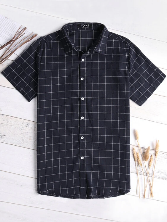 Mens Plaid Lapel Casual Short Sleeve Shirt 3 Mens Plaid Lapel Casual Short Sleeve Shirt
