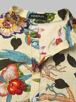 Mens Allover Floral Print Half Button Cotton Henley Shirt -Incerun Shop 389acc87 9bc3 4657 9ac6 21ac937334bb