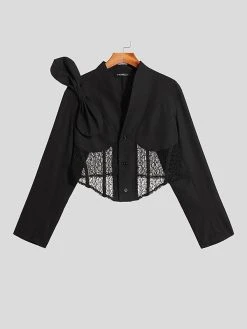 Mens Lace Patchwork Bow Tie Cropped Blazer -Incerun Shop 3940cabb 160f 47f1 b591 2b5880f8e9d7