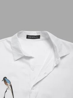 Mens Bird Tree Print Short Sleeve Lapel Shirt -Incerun Shop 394c9fca d3f2 4695 9060 2d391c24ff7b