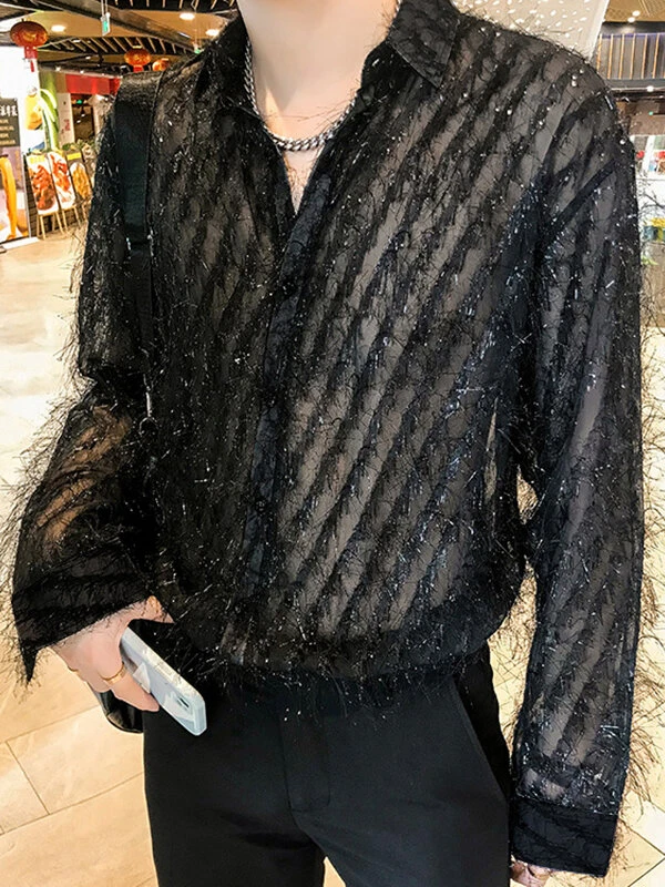 Mens Striped Fringe See-through Shirt 6 Mens Striped Fringe See-through Shirt - Image 4