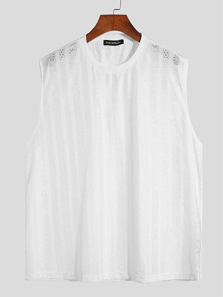 Mens Lace Solid Sleeveless Crew Neck Tank Top 7 Mens Lace Solid Sleeveless Crew Neck Tank Top - Image 5