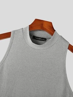 Mens Solid Half Collar Sleeveless Knit Tank -Incerun Shop 39f55a4f 088a 412f b757 6c5e4298a3f4
