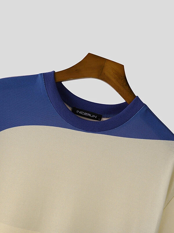 Mens Color Block Patchwork Short Sleeve T-Shirt 8 Mens Color Block Patchwork Short Sleeve T-Shirt - Image 6