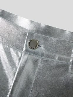 Mens Metallic Metal Button Casual Straight Pants -Incerun Shop 3a580638 7153 4097 8c9b 3041d6fa94c7